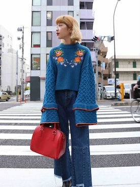 「アイテム（ボストンバッグ、レッド系）」を使った、jouetieさん（レディース・155cm）の冬コーディネート