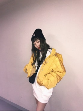「Carhartt（カーハート）のアイテム（ニットキャップ/ビーニー）」を使った、jouetieさん（レディース・154cm）の冬コーディネート