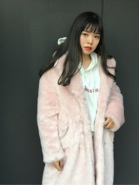 「アイテム（チェスターコート、ピンク系）」を使った、jouetieさん（レディース・164cm）の冬コーディネート