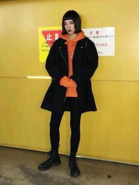 「jouetie（ジュエティ）のアイテム（ライダースジャケット）」を使った、jouetieさん（レディース・166cm）の冬コーディネート