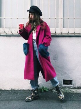 「アイテム（チェスターコート、ピンク系）」を使った、jouetieさん（レディース・154cm）の冬コーディネート