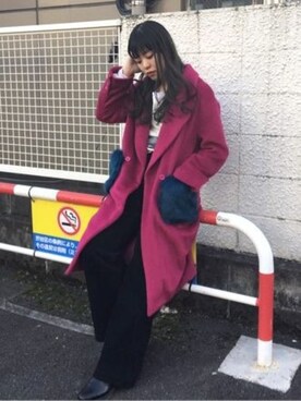 「アイテム（チェスターコート、ピンク系）」を使った、jouetieさん（レディース・164cm）の冬コーディネート