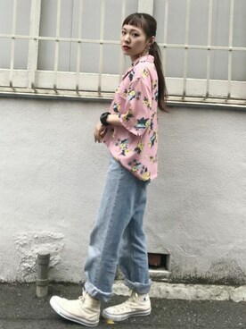 高橋愛コラボ カラーアロハシャツを使ったレディース人気ファッションコーディネート 季節 3月 5月 Wear