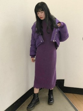 「アイテム（ダウンジャケット/コート、パープル系）」を使った、jouetieさん（レディース・164cm）の夏コーディネート