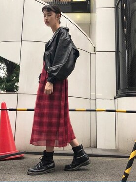 「jouetie（ジュエティ）のアイテム（ライダースジャケット）」を使った、jouetieさん（レディース・167cm）の秋コーディネート