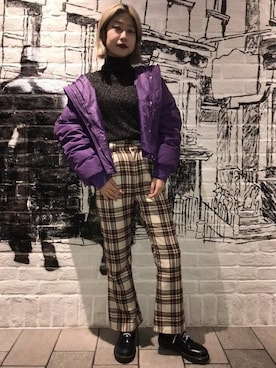 「アイテム（ダウンジャケット/コート、パープル系）」を使った、jouetieさん（レディース・156cm）の秋コーディネート