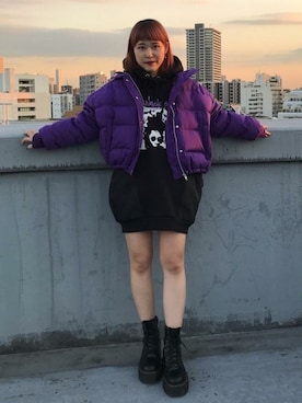 「アイテム（ダウンジャケット/コート、パープル系）」を使った、jouetieさん（レディース・151cm）の冬コーディネート