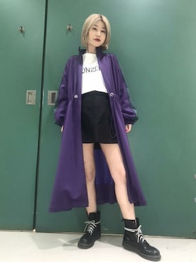 「アイテム（その他アウター、パープル系）」を使った、jouetieさん（レディース・156cm）の春コーディネート