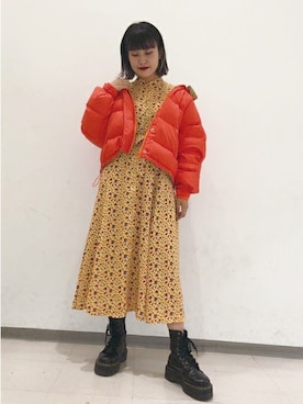 「アイテム（ダウンジャケット/コート、オレンジ系）」を使った、jouetieさん（レディース・161cm）の冬コーディネート