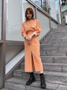 「アイテム（テーラードジャケット、オレンジ系）」を使った、jouetieさん（レディース・151cm）の春コーディネート