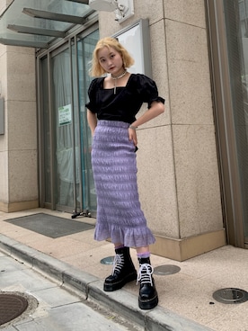 「パープル×黒」｜「アイテム（ブーツ）」を使った、jouetieさん（レディース・151cm）の春コーディネート