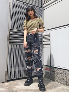 「Dr. Martens（ドクターマーチン）のDr.martens/ドクターマーチン QUAD RETRO JADON 8EYE BOOT ジェイドン 厚底 ブーツ 正規取扱店 15265001（ブーツ）」を使った、jouetieさん（レディース・151cm）の春コーディネート