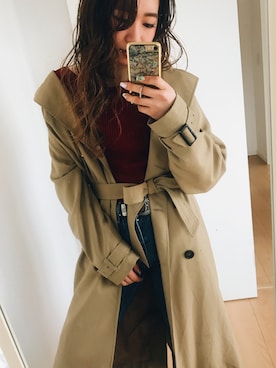 「EVRIS（エヴリス）のロングトレンチコート（トレンチコート、ベージュ系）」を使った、Yui Matsumotoさん（レディース・159cm）の春コーディネート