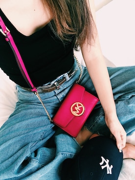 「UNIQLO（ユニクロ）のリブバレエネックT（半袖）（Tシャツ/カットソー、ブラック系）」を使った、Yui Matsumotoさん（レディース・159cm）の夏コーディネート