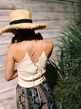 「EVRIS（エヴリス）のアメスリバックレースアップトップス（キャミソール、ホワイト系）」を使った、Yui Matsumotoさん（レディース・159cm）の夏コーディネート