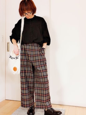「UNIQLO（ユニクロ）のソフトコットンギャザーブラウス（7分袖）（シャツ/ブラウス）」を使った、ひろさん（レディース・166cm）の秋コーディネート