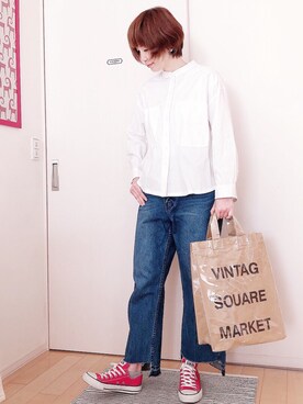 「avecmoi（アヴェクモワ）のアイテム（パンツ）」を使った、ひろさん（レディース・166cm）の春コーディネート