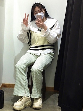 「アイテム（カチューシャ）」を使った、ユウカさん（レディース・150cm）の春コーディネート