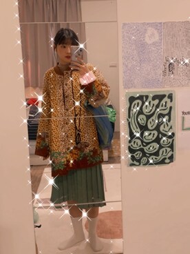 「KENZO（ケンゾー）のアイテム（ノーカラージャケット）」を使った、鄭佳慧さん（レディース・158cm）の冬コーディネート