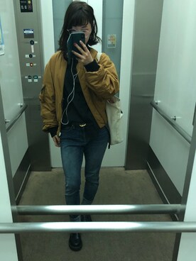 「仕事着」｜「アイテム（ブルゾン）」を使った、マカロニさん（レディース・160cm）の冬コーディネート