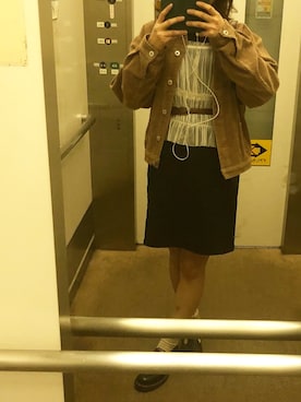 「GU（ジーユー）のアイテム（キャミソール、ベージュ系）」を使った、マカロニさん（レディース・160cm）の冬コーディネート