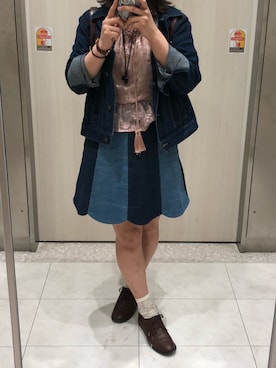 「Heather（ヘザー）のシェードフラワーブラウス　786003（シャツ/ブラウス、ピンク系）」を使った、マカロニさん（レディース・160cm）の春コーディネート