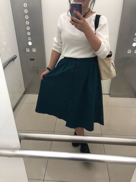 「GU（ジーユー）のアイテム（スカート、グリーン系）」を使った、マカロニさん（レディース・160cm）の夏コーディネート