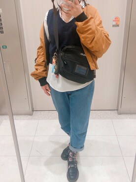 「SLY（スライ）のアイテム（ブルゾン、オレンジ系）」を使った、マカロニさん（レディース・160cm）の秋コーディネート