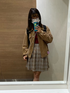 「TITTY&CO.（ティティーアンドコー）のアイテム（スカート、ブラウン系）」を使った、マカロニさん（レディース・160cm）の秋コーディネート