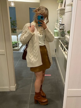 「Heather（ヘザー）のＦＷアソートダイケイミニスカート 921145（スカート、ブラウン系）」を使った、マカロニさん（レディース・160cm）の春コーディネート