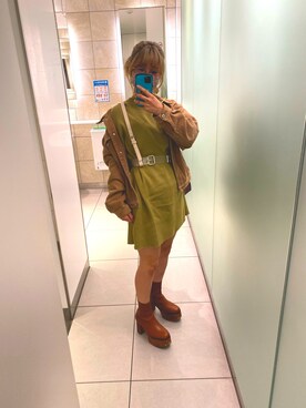 「Heather（ヘザー）の２ＷＡＹハーネスベルト 934190（ベルト、ホワイト系）」を使った、マカロニさん（レディース・160cm）の春コーディネート