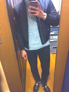 「Bershka（ベルシュカ）のアイテム（ブルゾン、ブラック系）」を使った、   たかさん（メンズ・177cm）の冬コーディネート