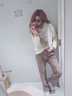 「RETRO GIRL（レトロガール）のタックセミフレアパンツ（その他パンツ）」を使った、NONさん（レディース・158cm）の冬コーディネート