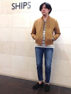 「RED CARD TOKYO（レッドカード）のRED CARD: SHIPS別注 ジャストレングス仕様 スリムテーパードデニム "RHYTHM"■（デニムパンツ）」を使った、関川さん（メンズ・173cm）の春コーディネート