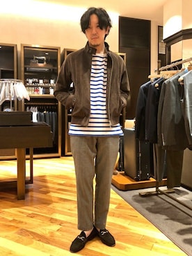 「バスクシャツ」｜「アイテム（ブルゾン）」を使った、関川さん（メンズ・173cm）の夏コーディネート