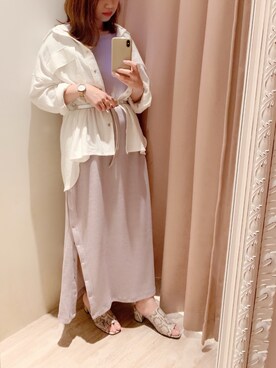 「リネンシャツ」｜「アイテム（ブルゾン）」を使った、ヤマグチさん（レディース・157cm）の春コーディネート
