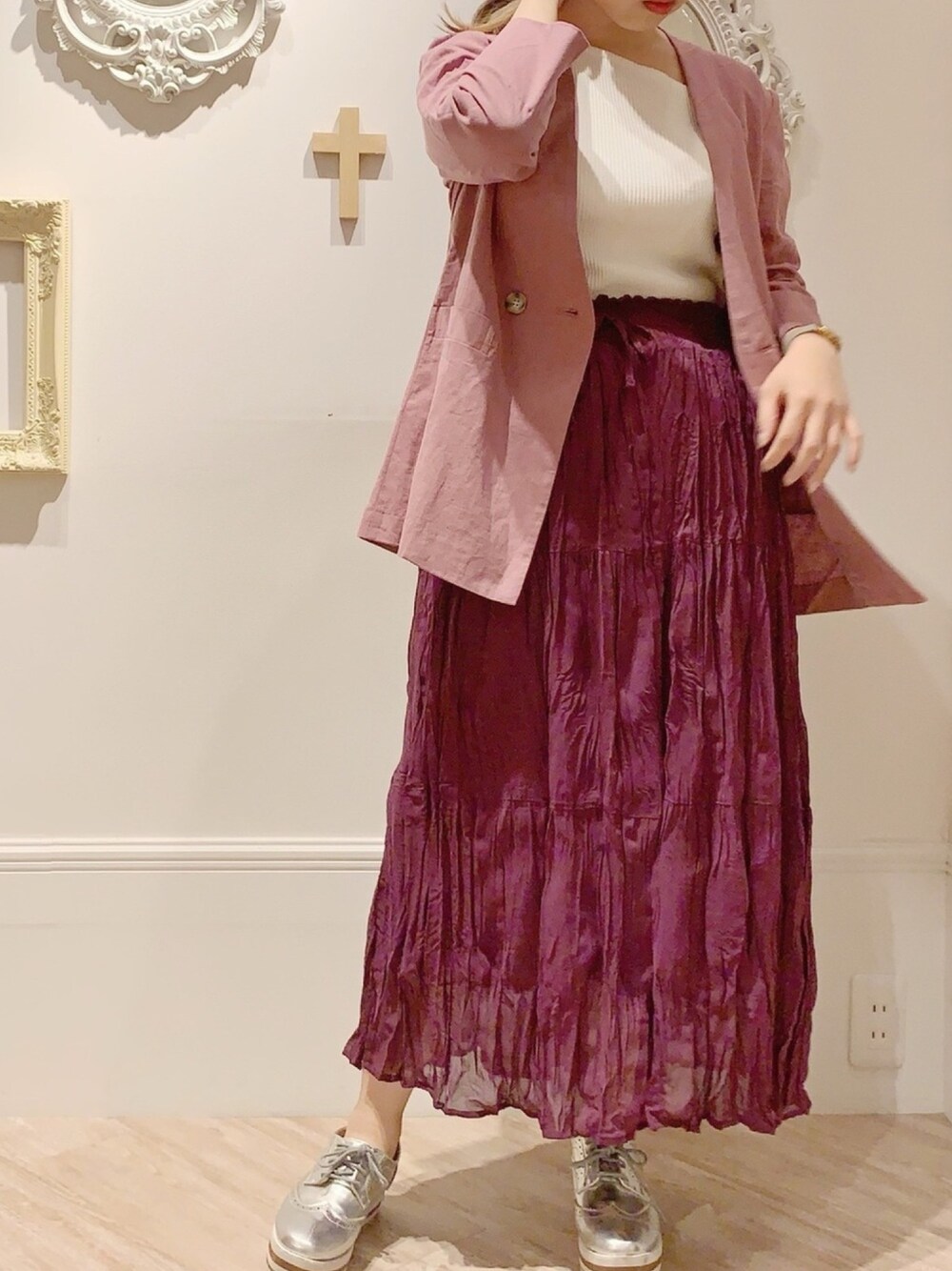 ヤマグチさんの「綿麻ノーカラージャケット/セットアップ（natural couture）」を使ったコーディネート