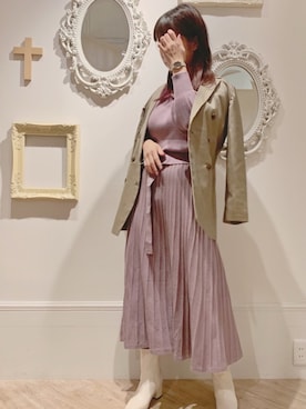 「natural couture（ナチュラルクチュール）の配色ニットプリーツワンピース（ワンピース）」を使った、ヤマグチさん（レディース・157cm）の秋コーディネート