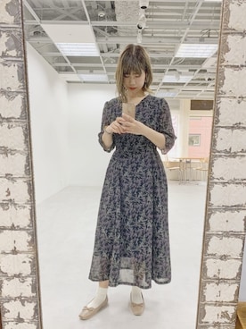 「小花柄」｜「アイテム（バレエシューズ）」を使った、ヤマグチさん（レディース・157cm）の春コーディネート