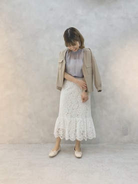 「スカラップ」｜「アイテム（ブルゾン）」を使った、ヤマグチさん（レディース・157cm）の春コーディネート