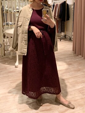 「ドッキングワンピ」｜「アイテム（デニムジャケット）」を使った、ヤマグチさん（レディース・157cm）の秋コーディネート