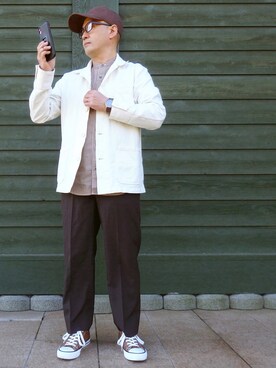 SAT-TUNさんの「ブロードバンドカラーアソートパターンシャツ」を使ったコーディネート