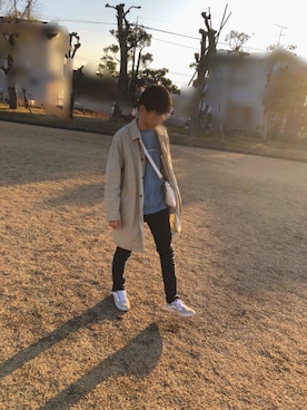 「Champion」｜「アイテム（ステンカラーコート）」を使った、だいちんさん（メンズ・180cm）の冬コーディネート