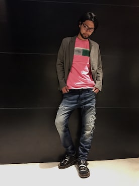「カラーTシャツ」｜「アイテム（ジャケット/アウター）」を使った、nittonoさん（メンズ・184cm）の夏コーディネート