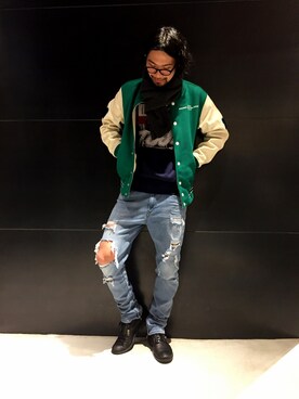 「DIESEL（ディーゼル）のアイテム（スタジャン）」を使った、nittonoさん（メンズ・184cm）の秋コーディネート