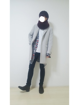 「ワッフル」｜「アイテム（チェスターコート）」を使った、KAICKさん（メンズ・178cm）の冬コーディネート