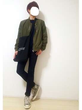 「H&M（エイチ・アンド・エム）のアイテム（MA-1）」を使った、KAICKさん（メンズ・178cm）の冬コーディネート