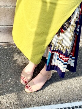 「ORiental TRaffic（オリエンタルトラフィック）の春夏新作★クロスデザインミドルヒールサンダル★9209（サンダル、ベージュ系）」を使った、りんごあめさん（レディース・168cm）の春コーディネート