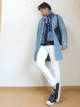 「アイテム（ステンカラーコート）」を使った、たかボンドiさん（メンズ・182cm・30代）の春コーディネート