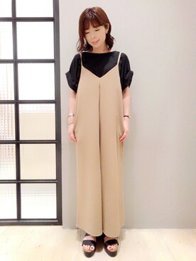 「アイテム（つなぎ/オールインワン、ベージュ系）」を使った、mayaさん（レディース・158cm）の夏コーディネート